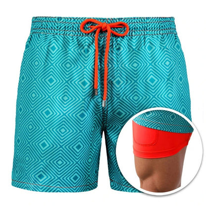 Men's Printed Beach Shorts Sports Double Layer Shorts Summer A5 L