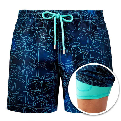 Men's Printed Beach Shorts Sports Double Layer Shorts Summer A6 M