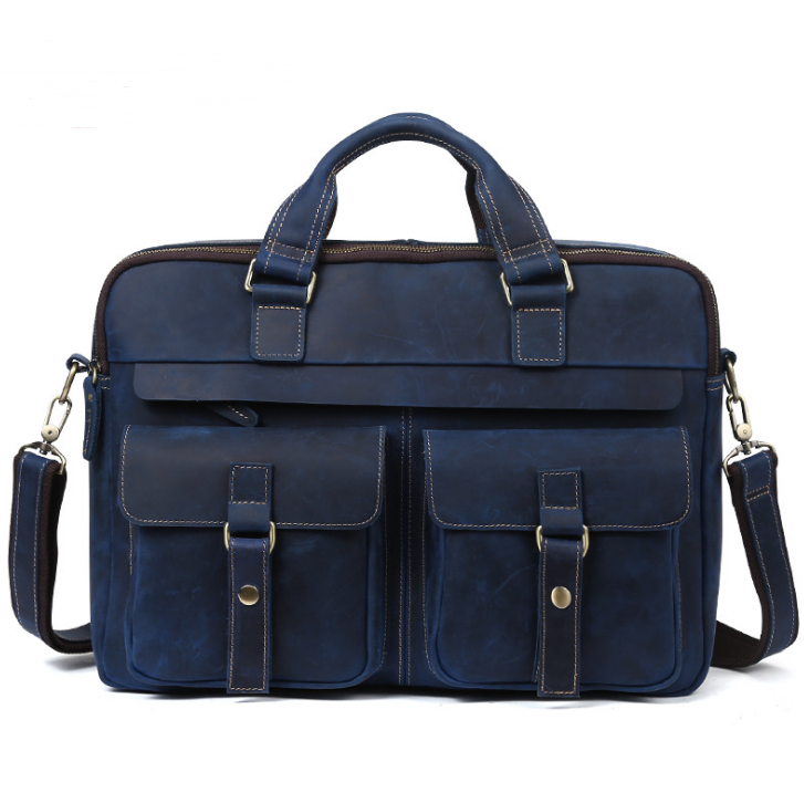 Cute Genuine men's bags retro business Bag 15.6 inch Laptop Bag Blue