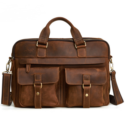 Cute Genuine men's bags retro business Bag 15.6 inch Laptop Bag Brown