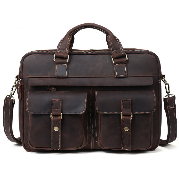 Cute Genuine men's bags retro business Bag 15.6 inch Laptop Bag Coffee