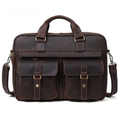 Cute Genuine men's bags retro business Bag 15.6 inch Laptop Bag Coffee