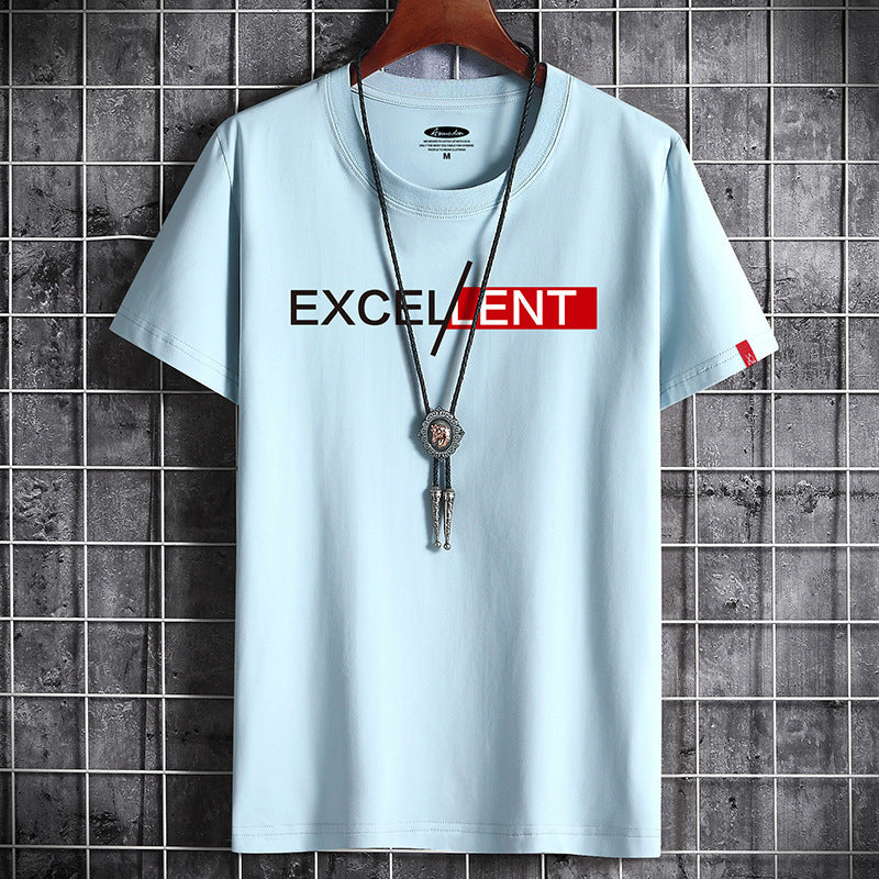 Men's Cotton Short-sleeved T-shirt Bottoming Shirt Top Clothes For Men Blue 2XL