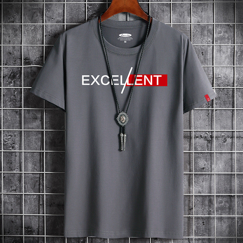 Men's Cotton Short-sleeved T-shirt Bottoming Shirt Top Clothes For Men Grey 2XL