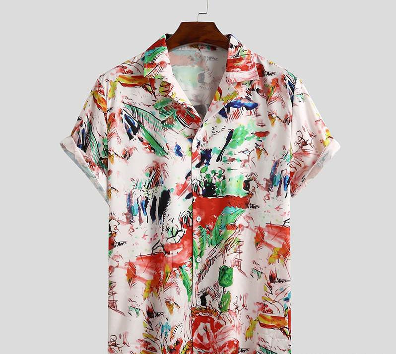 Men's Short Sleeve Printed Shirt Summer Hawaiian Beach Men's Shirt White 2XL