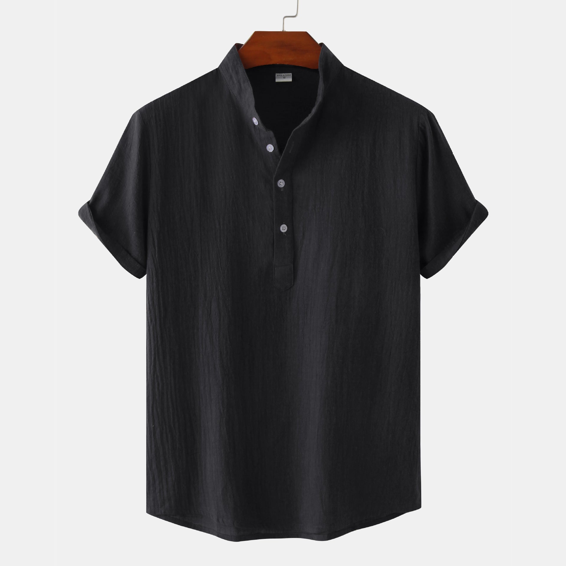 Casual Solid Short Sleeve Shirt Beach T-Shirt Men's Tops Summer Black M