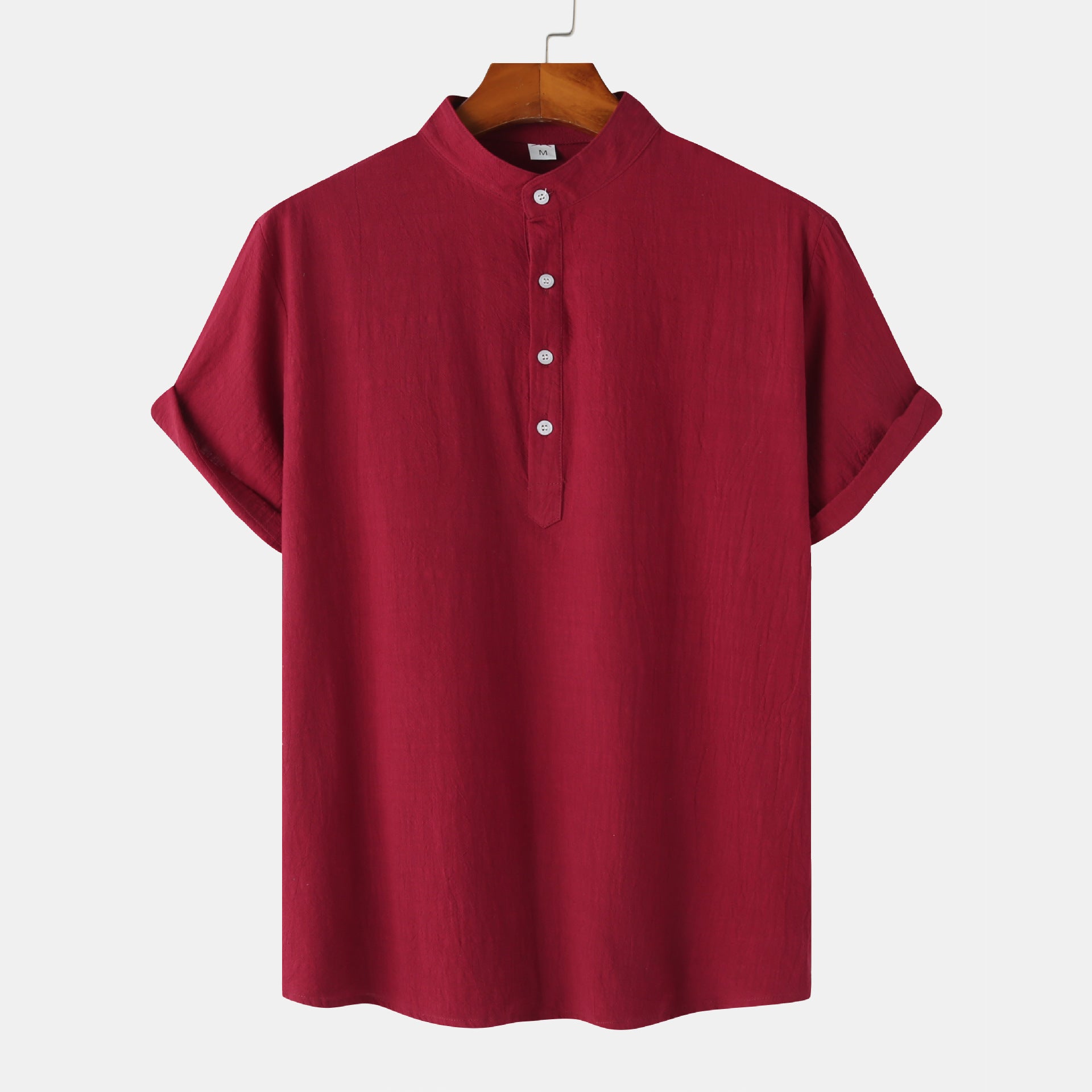 Casual Solid Short Sleeve Shirt Beach T-Shirt Men's Tops Summer Burgundy 2XL