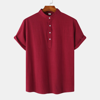 Casual Solid Short Sleeve Shirt Beach T-Shirt Men's Tops Summer Burgundy 2XL