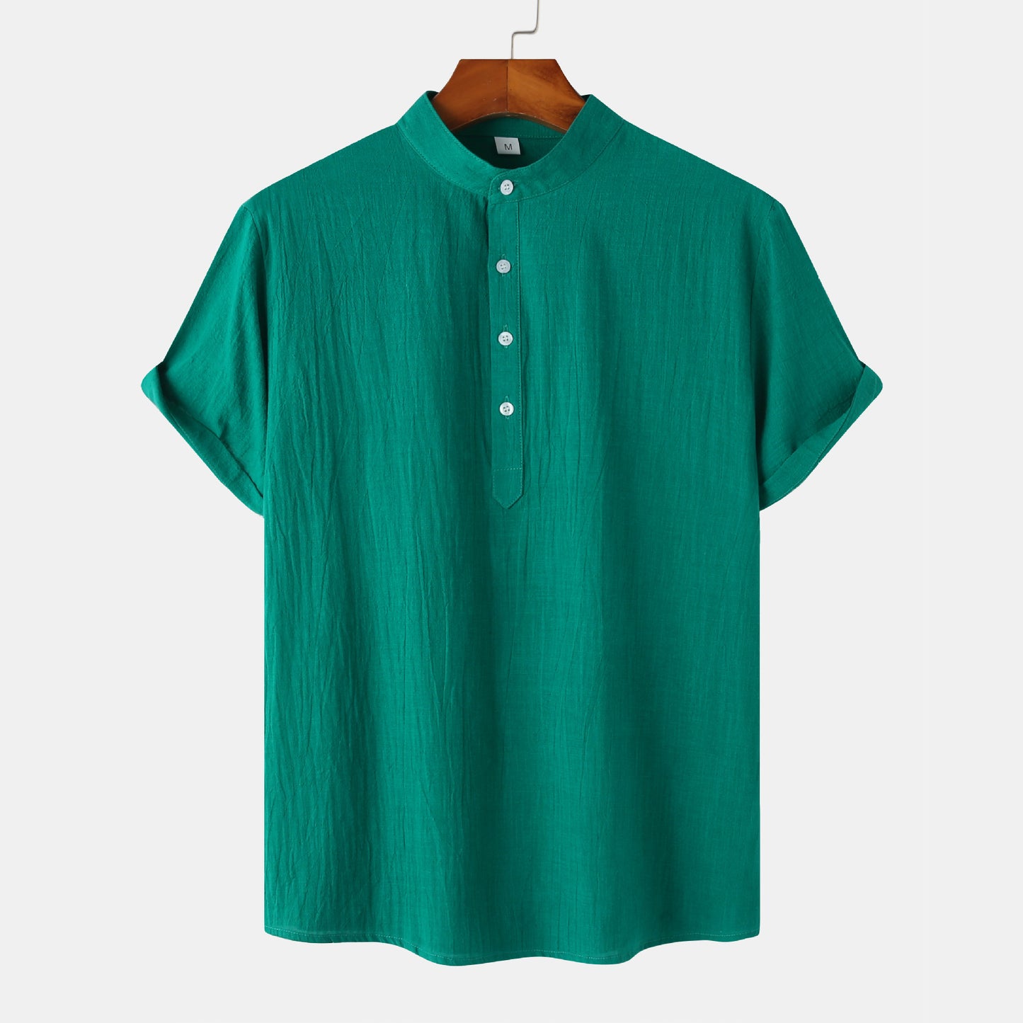 Casual Solid Short Sleeve Shirt Beach T-Shirt Men's Tops Summer Dark green 2XL