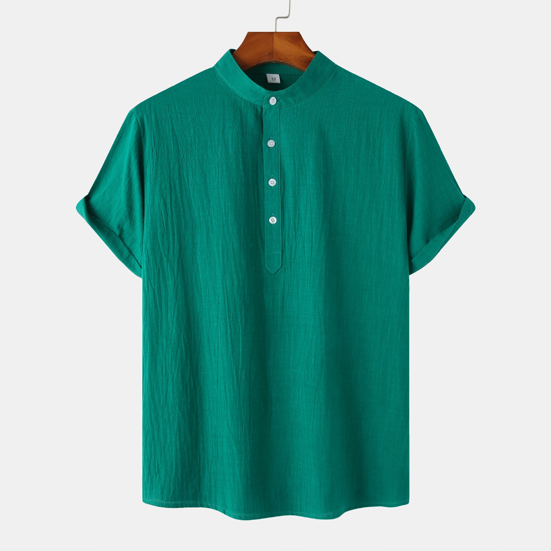 Casual Solid Short Sleeve Shirt Beach T-Shirt Men's Tops Summer Dark green L