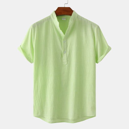 Casual Solid Short Sleeve Shirt Beach T-Shirt Men's Tops Summer Green 2XL