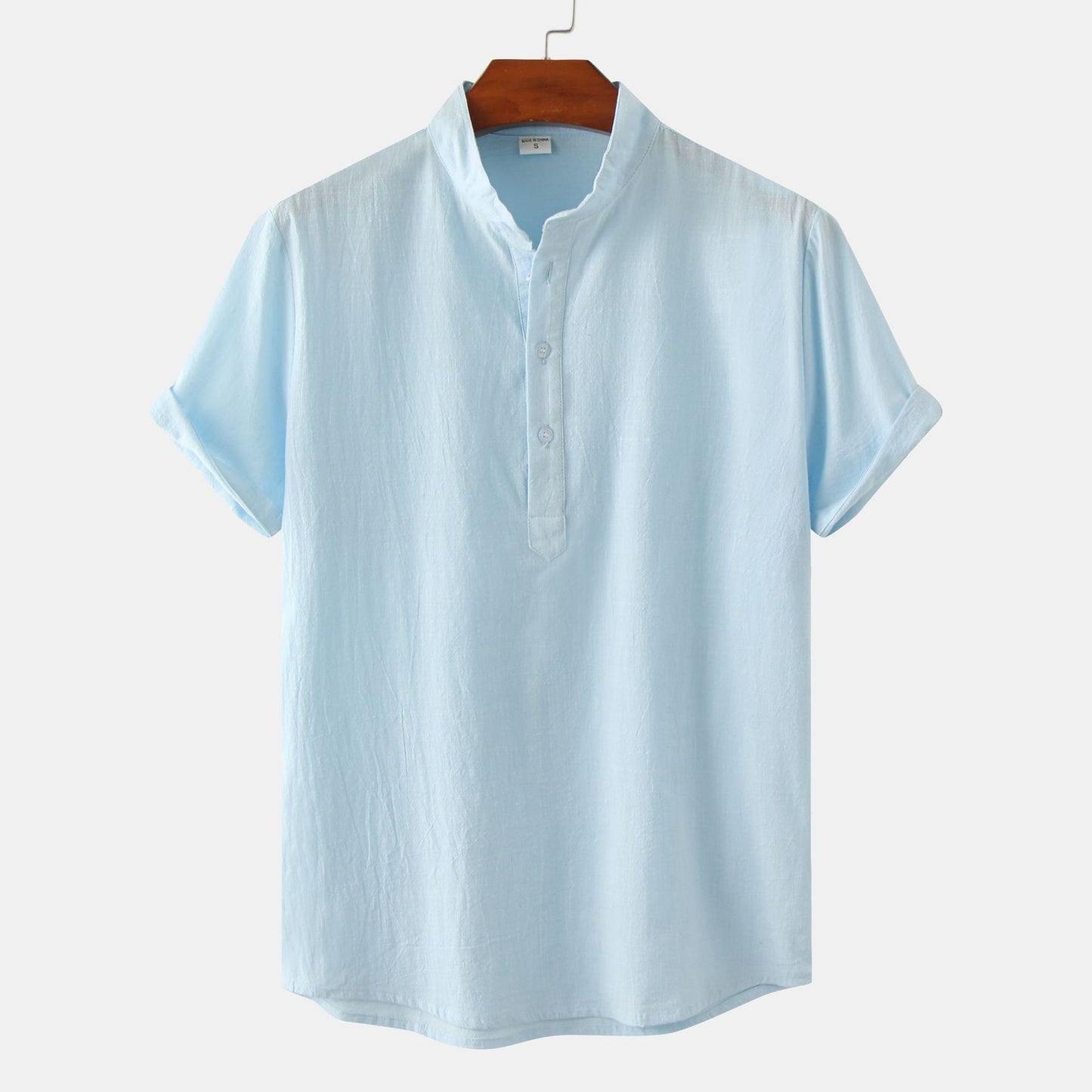 Casual Solid Short Sleeve Shirt Beach T-Shirt Men's Tops Summer Light blue 2XL