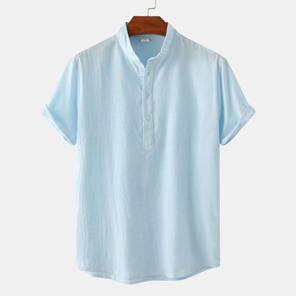 Casual Solid Short Sleeve Shirt Beach T-Shirt Men's Tops Summer Light blue L