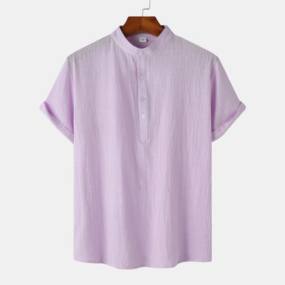 Casual Solid Short Sleeve Shirt Beach T-Shirt Men's Tops Summer Purple 2XL