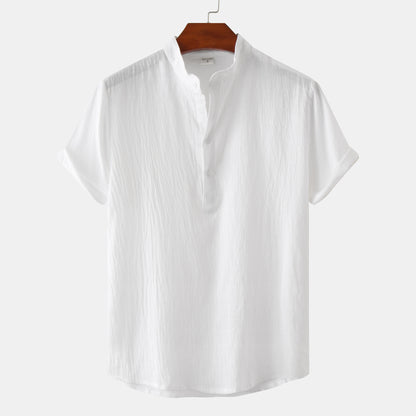 Casual Solid Short Sleeve Shirt Beach T-Shirt Men's Tops Summer White 2XL