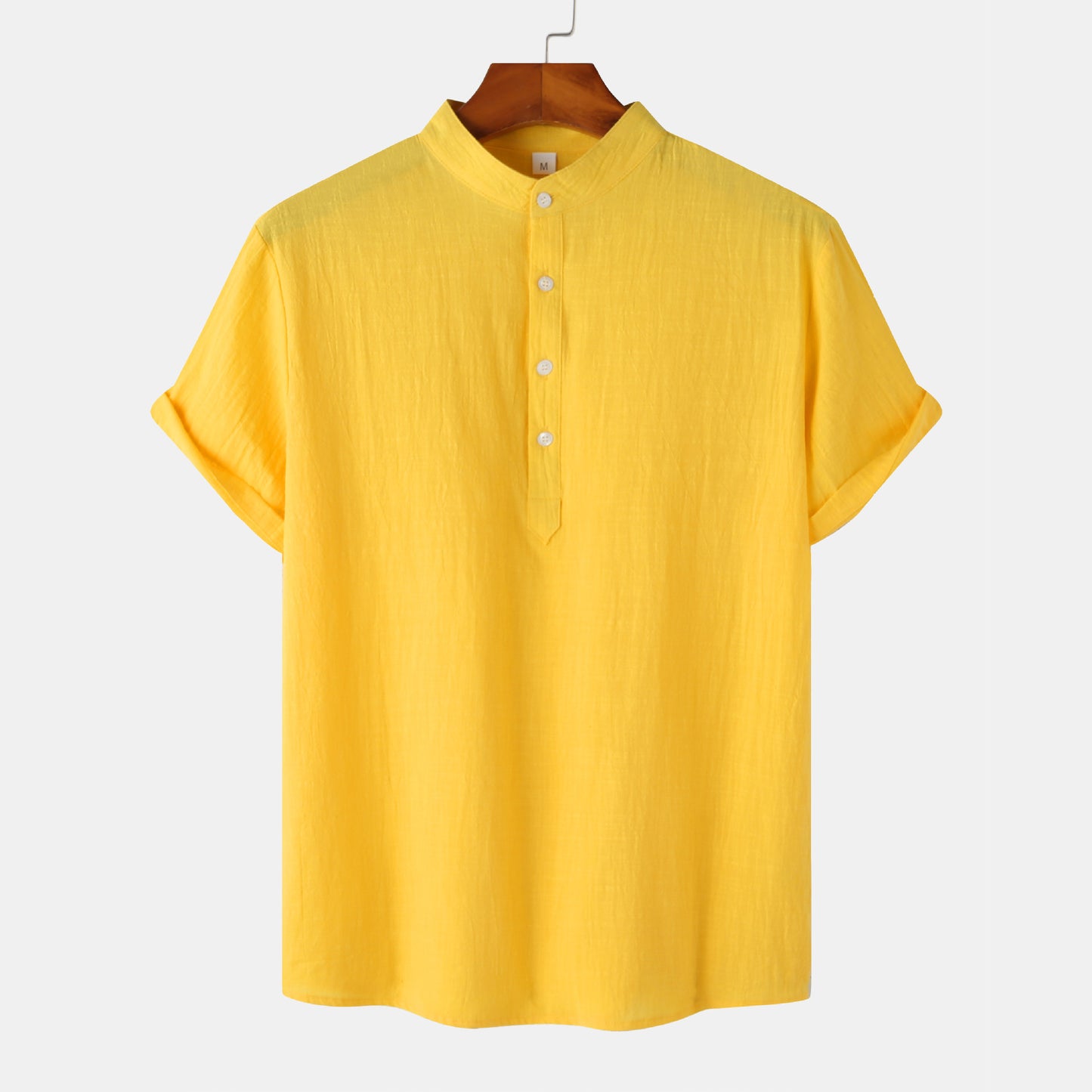 Casual Solid Short Sleeve Shirt Beach T-Shirt Men's Tops Summer Yellow 2XL