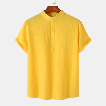 Casual Solid Short Sleeve Shirt Beach T-Shirt Men's Tops Summer Yellow 2XL