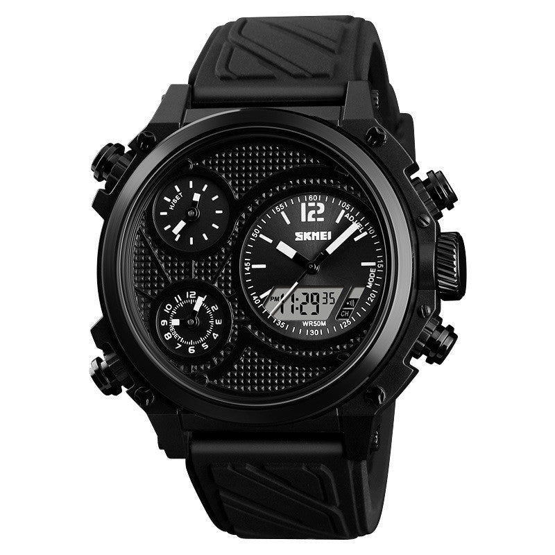 Three Time Display Quartz Watch for Men LED Sport Digital Watches 50m Waterproof Electronic Wrist watch Alarm Clock Relogio Black