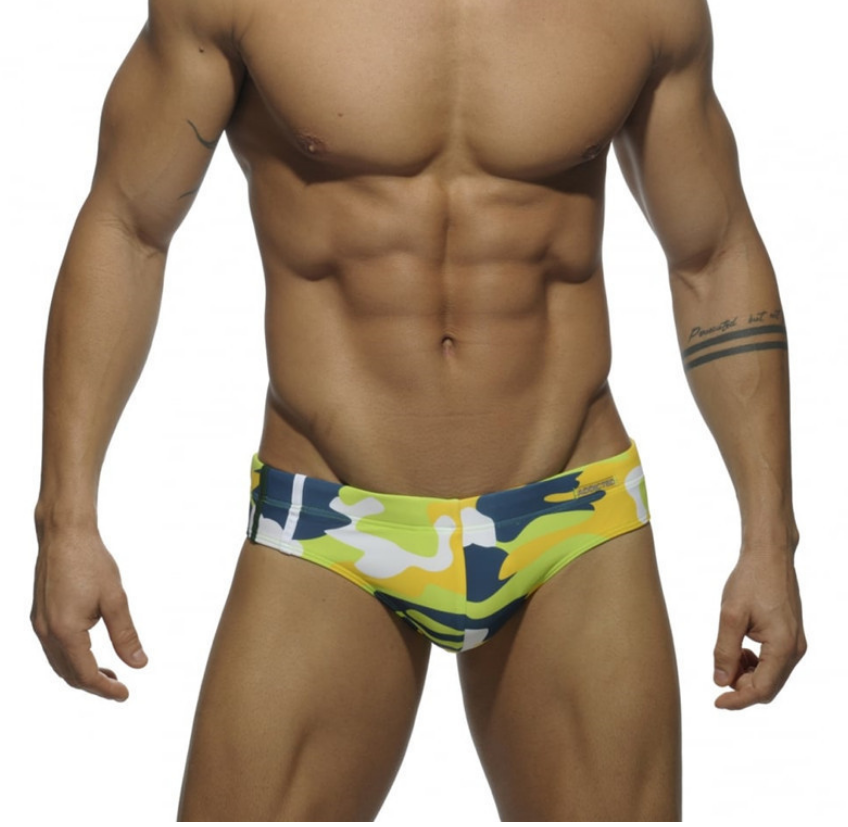 Men's Low Waist Swimwear 9 Pattern Sexy Swimming Trunks for Bathing Swimwear Men Yellow L