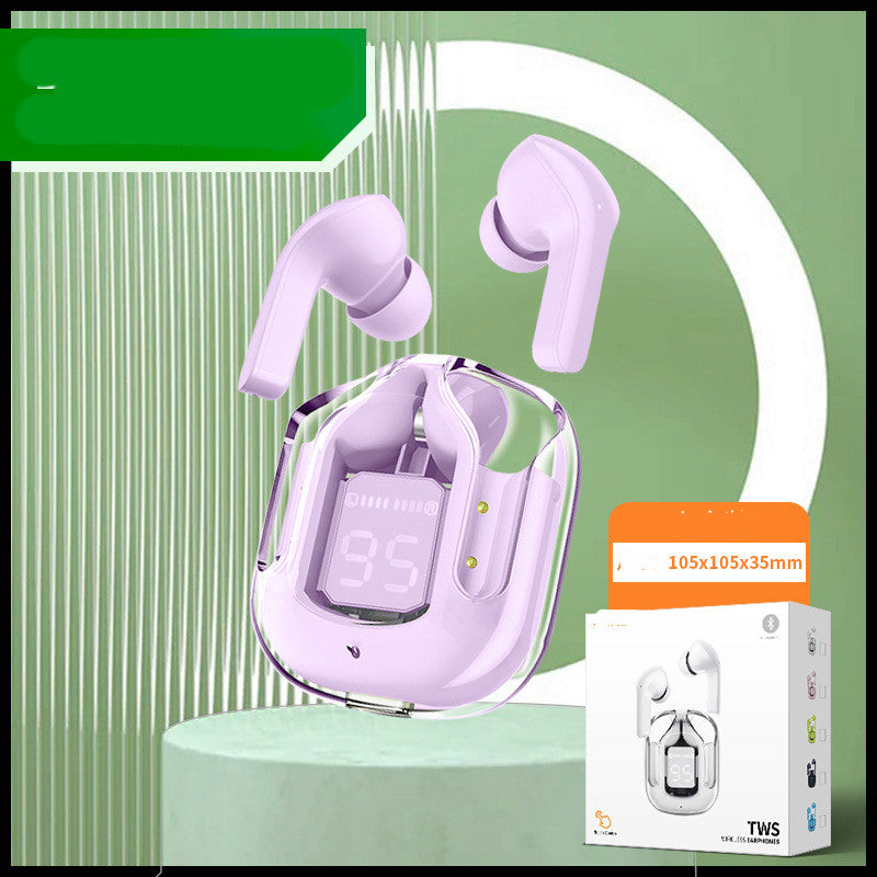 Wireless Bluetooth Headset Digital Display ENC Noise Reduction Wireless Small Square Box Purple