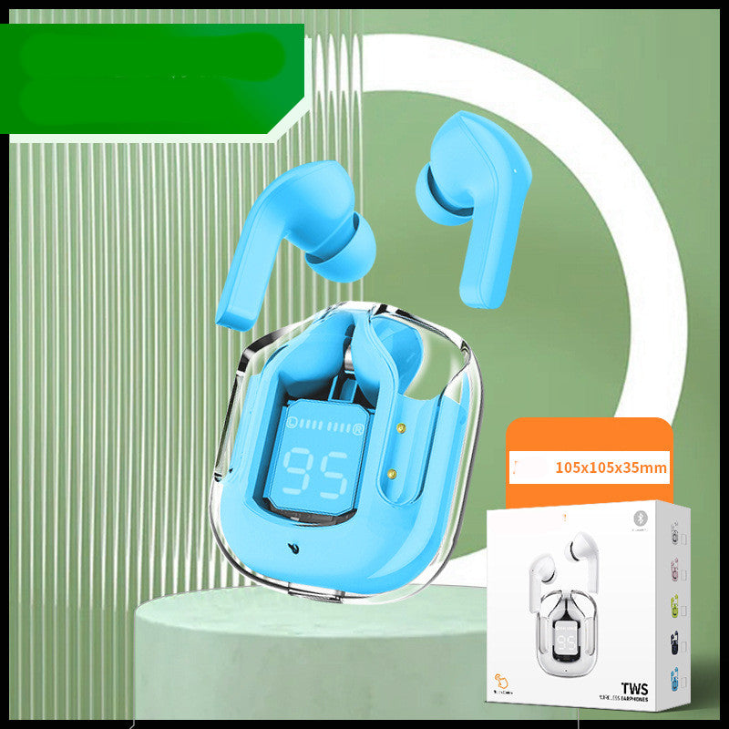 Wireless Bluetooth Headset Digital Display ENC Noise Reduction Wireless Small square box blue