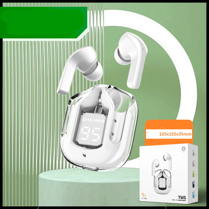 Wireless Bluetooth Headset Digital Display ENC Noise Reduction Wireless Small square box white