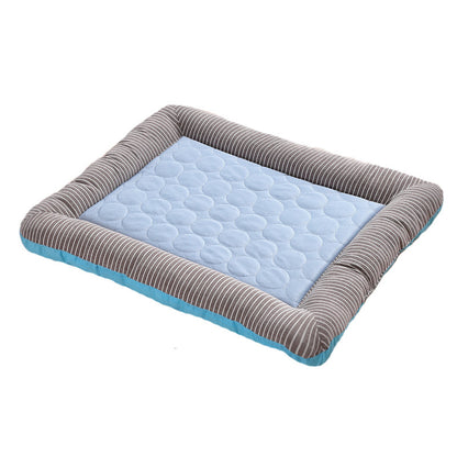 Pet Cooling Pad Bed For Dogs Cats Puppy Kitten Cool Mat Breathable Silk Material Blue L