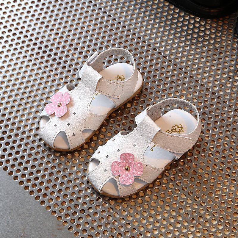 Fashion Solid Color Baotou Children Flower Leather Sandals White 21