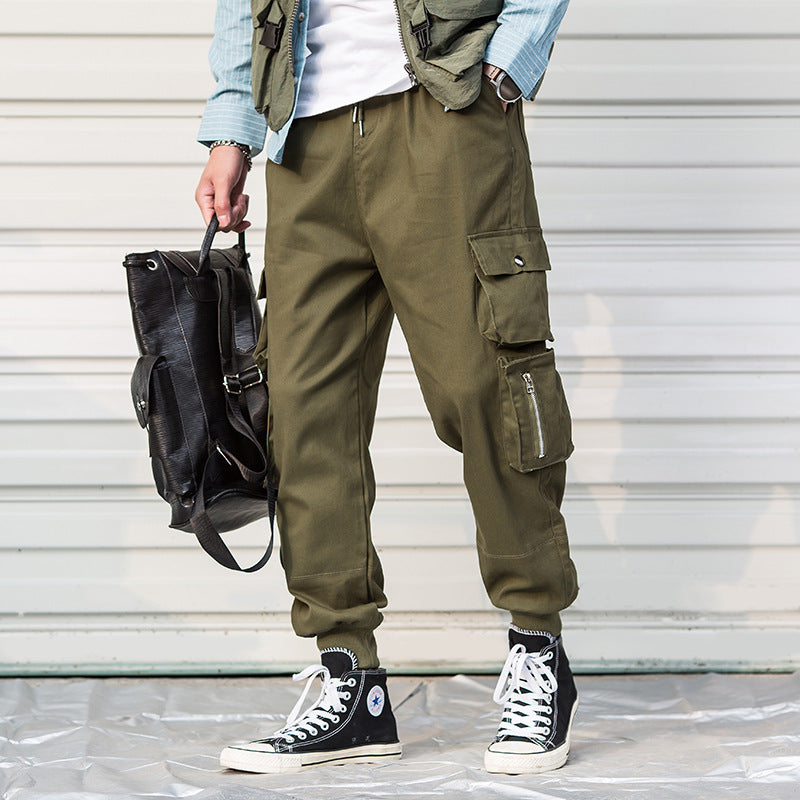 Cute Urban Casual Cargo Pant Men Harajuku Pencil Pants Many Pockets Army Green 2XL