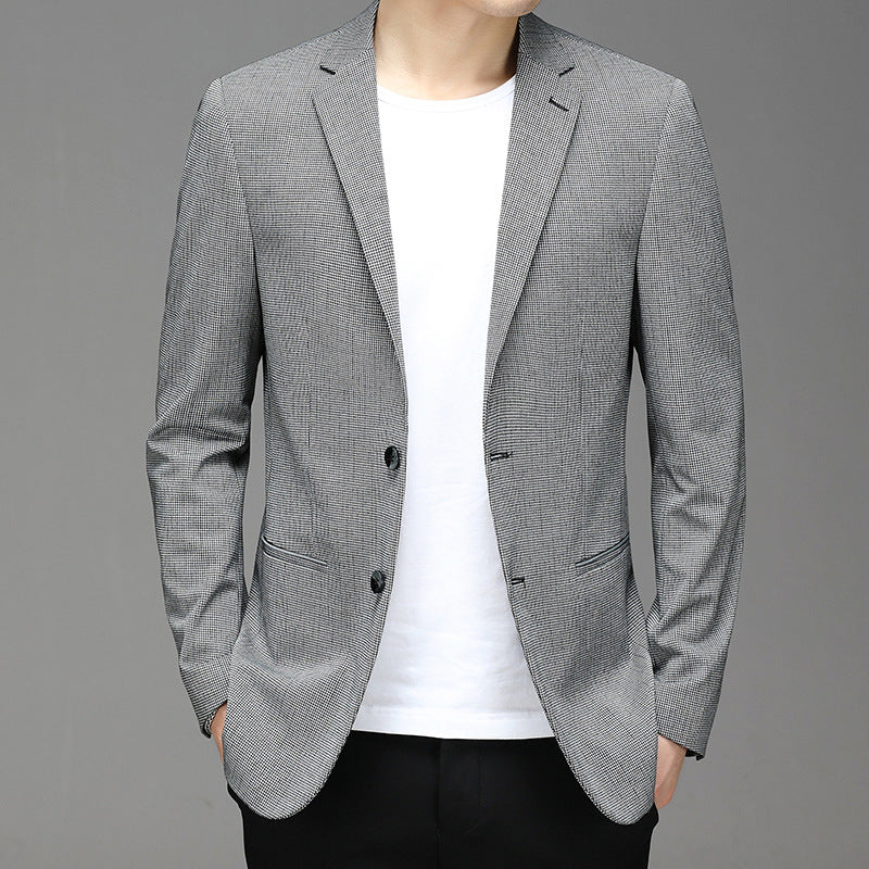 Elegant New Suit Men's Korean Plaid Non Iron Casual Small Suit Coat Fashion Gray L