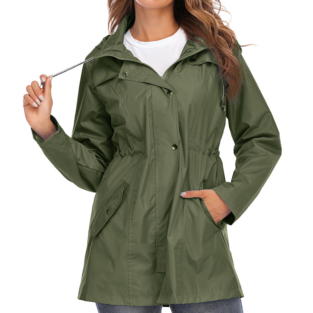 Women's Waterproof Zipper Raincoat jacket Army Green L