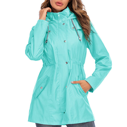 Women's Waterproof Zipper Raincoat jacket Water blue M