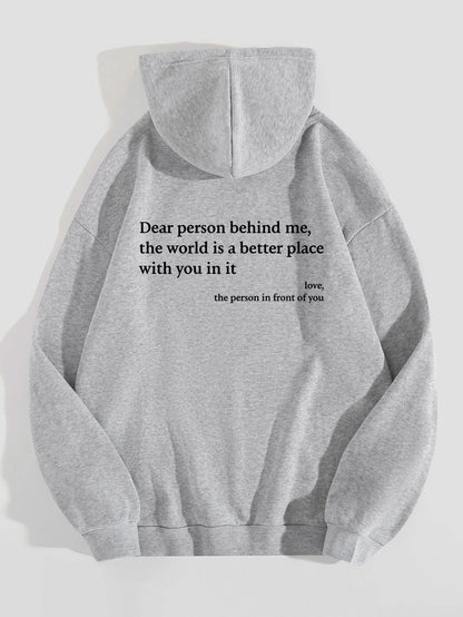 Elegant Women's Kangaroo Pocket Drawstring Printed Hoodie Unisex Trendy Hoodies Grey 2XL