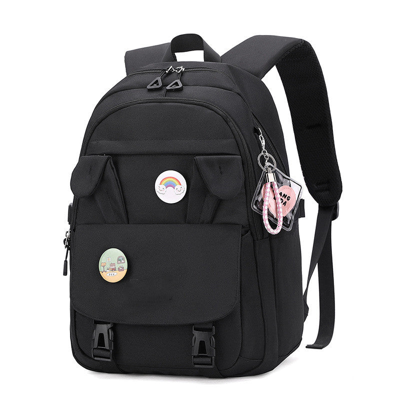 Rabbit Ears Large Capacity Junior High School Student Backpack Black