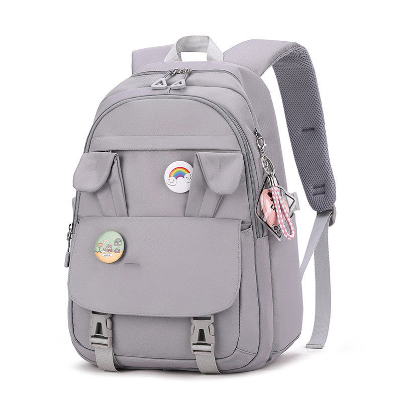 Rabbit Ears Large Capacity Junior High School Student Backpack Gray