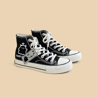 Women's Black Graffiti Casual Canvas Shoes For Students Black 35