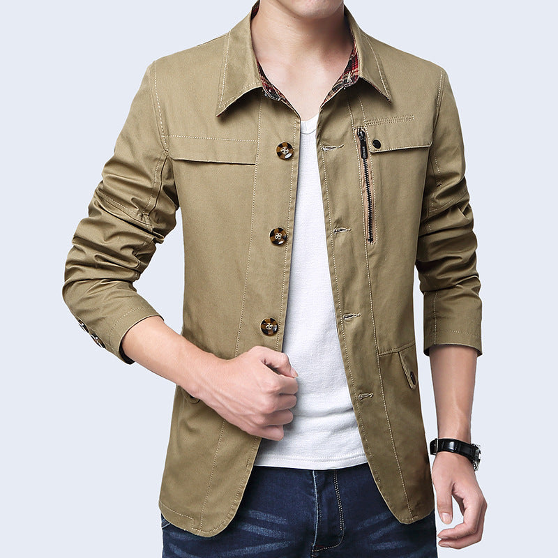 Gorgeous Men's Slim Thin Jacket Khaki L