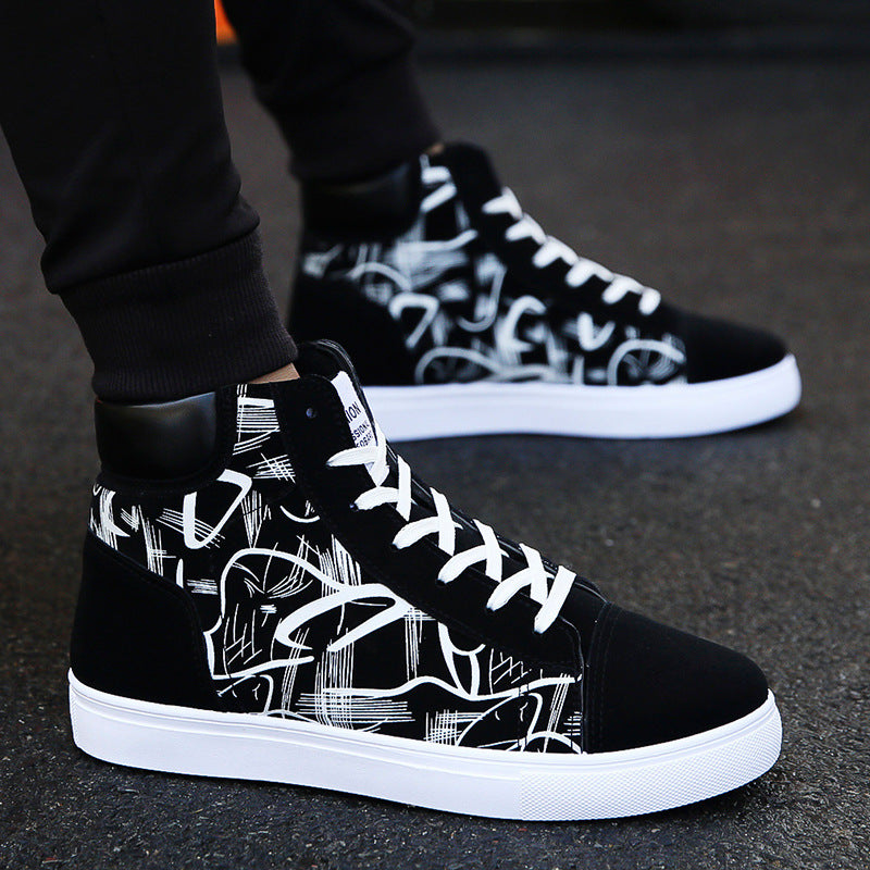 Cute Spring High Top Ankle Korean Edition Men's Shoes Black 39