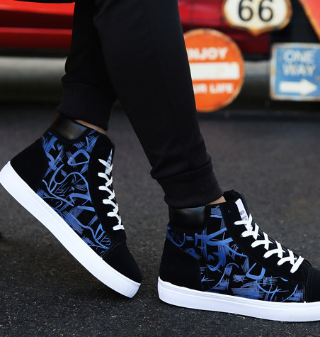 Cute Spring High Top Ankle Korean Edition Men's Shoes Blue 39