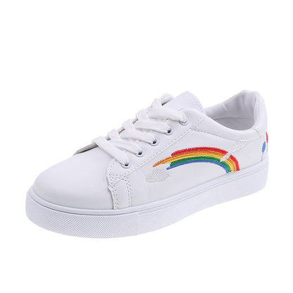 Elegant Girl's Rainbow White Sneakers Shoe White 35