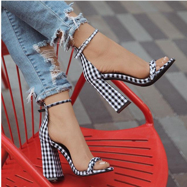 Lovely Women's Plaid Chunky Heel High Heel Female Shoes