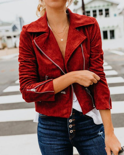 Women's fall winter short jacket jacket Red M