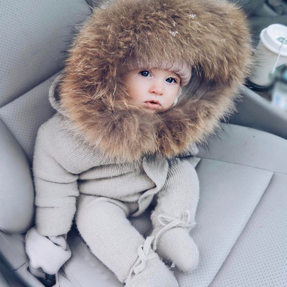 Elegant Winter Baby Warm Jumpsuit Grey and fur collar 100cm