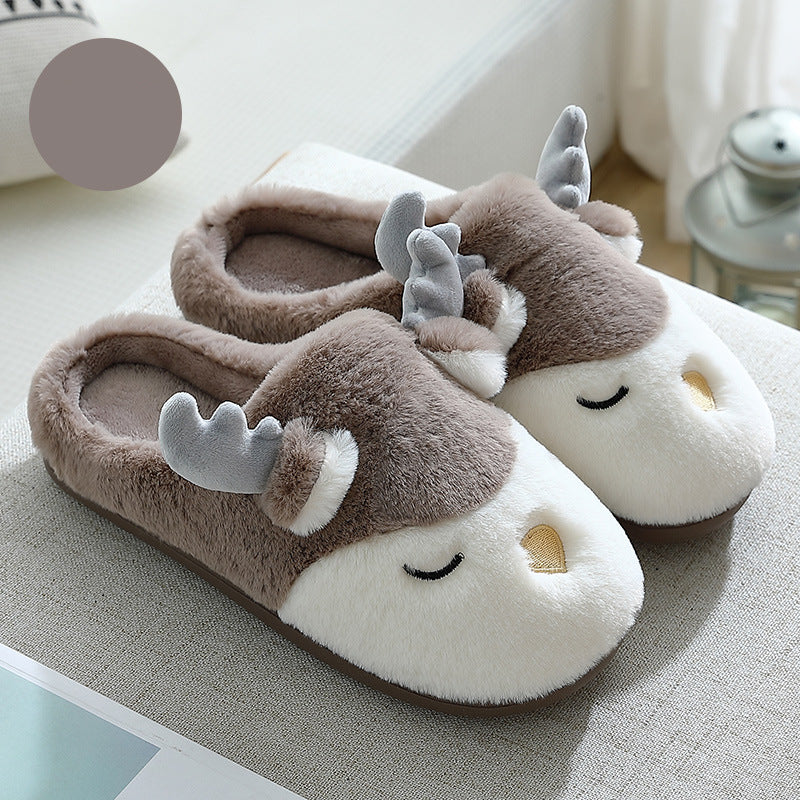 Warm Comfy Winter Home Slippers Elk Plush Bedroom Slipper Unisex Women Men Coffee mop 42to43