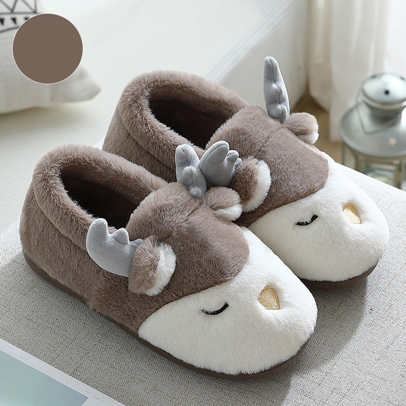 Warm Comfy Winter Home Slippers Elk Plush Bedroom Slipper Unisex Women Men Coffee 40to41