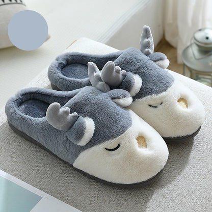 Warm Comfy Winter Home Slippers Elk Plush Bedroom Slipper Unisex Women Men Grey mop 42to43