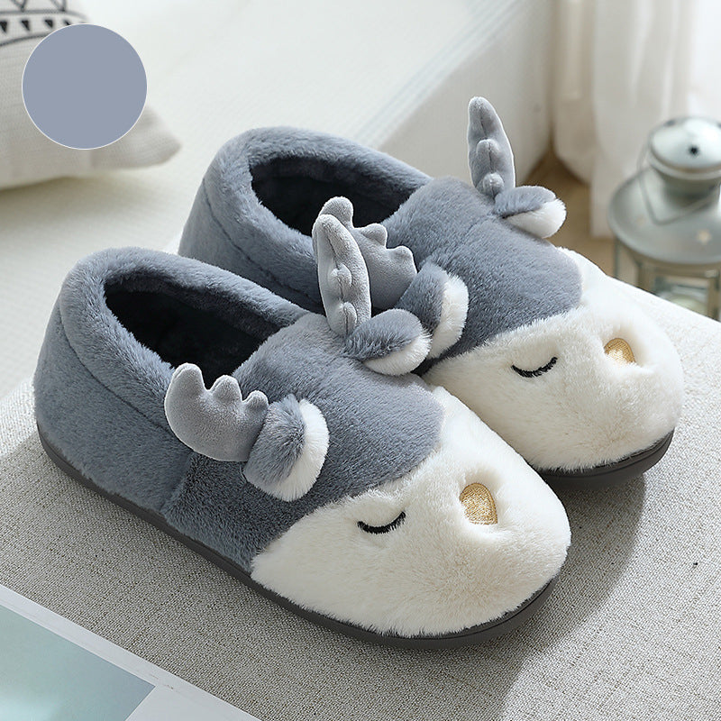 Warm Comfy Winter Home Slippers Elk Plush Bedroom Slipper Unisex Women Men Grey 40to41