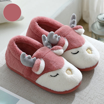 Warm Comfy Winter Home Slippers Elk Plush Bedroom Slipper Unisex Women Men Leather red 36to37