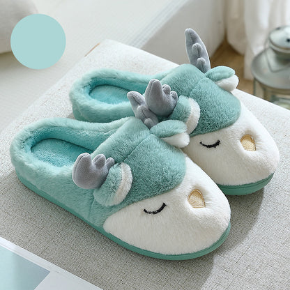 Warm Comfy Winter Home Slippers Elk Plush Bedroom Slipper Unisex Women Men Light green mop 40to41