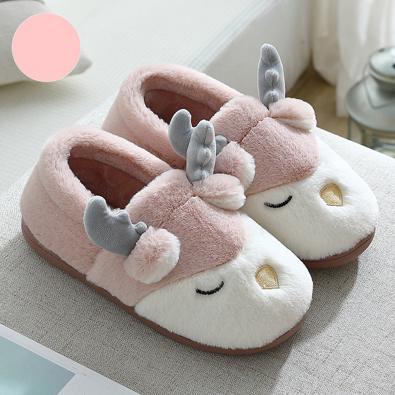 Warm Comfy Winter Home Slippers Elk Plush Bedroom Slipper Unisex Women Men Pink 36to37